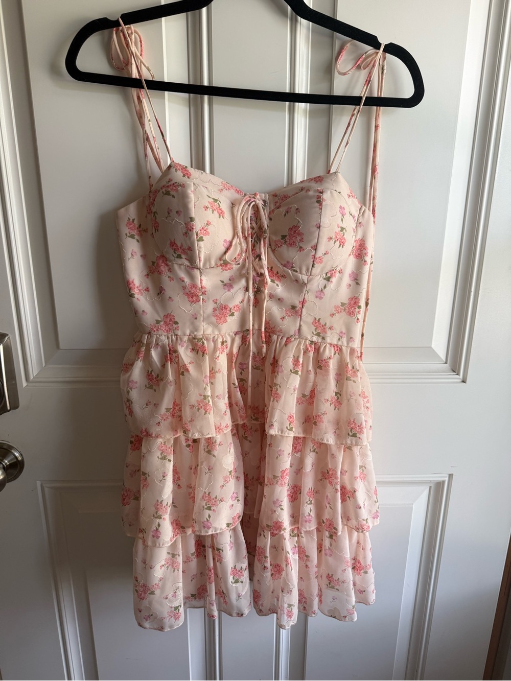 Altar'd State Pink Floral Tiered Mini Dress